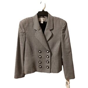 Christian Dior Vintage Blazer‎ Double Breasted Suit Jacket Black White NWT Sz 10